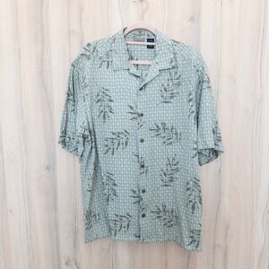 Axist Mens Silk Shirt Large Green Tropical Leaf Short Sleeve Resort Coastal